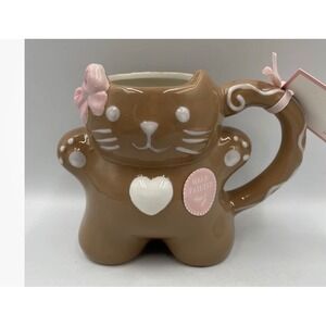 Peppermint &‎ Pine Gingerbread Cat Mug Hand Painted New
